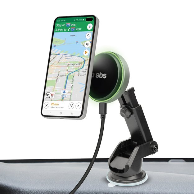 SBS TESUPMAGEXTWIR15W Telescopic Smartphone Holder with Wireless Charger, MagSafe Compatible, for Windshield and Dashboard - Black 2
