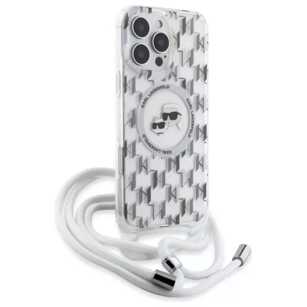 Karl Lagerfeld IML Crossbody Monogram Karl &amp  Choupette Head MagSafe Case for iPhone 16 Pro - Clear 8