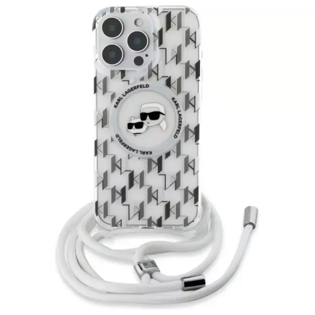 Karl Lagerfeld IML Crossbody Monogram Karl &amp  Choupette Head MagSafe Case for iPhone 16 Pro Max - Clear 7