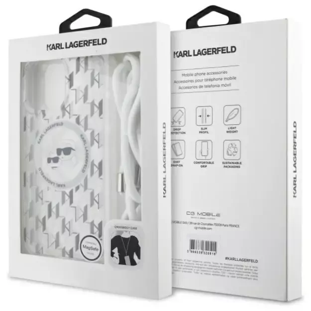 Karl Lagerfeld IML Crossbody Monogram Karl &amp  Choupette Head MagSafe Case for iPhone 16 Pro Max - Clear 12