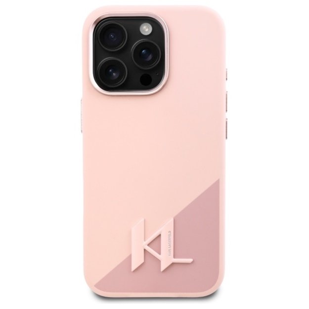 Karl Lagerfeld Silicone Shadow Metal Initial MagSafe Case for iPhone 16 Pro Max - Pink 2