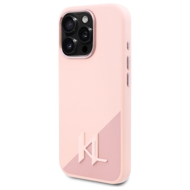 Karl Lagerfeld Silicone Shadow Metal Initial MagSafe Case for iPhone 16 Pro Max - Pink 1