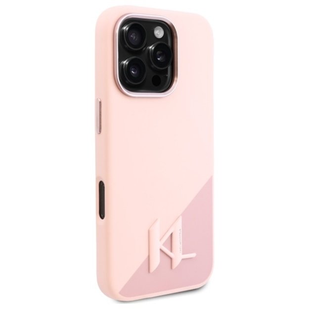 Karl Lagerfeld Silicone Shadow Metal Initial MagSafe Case for iPhone 16 Pro Max - Pink 3