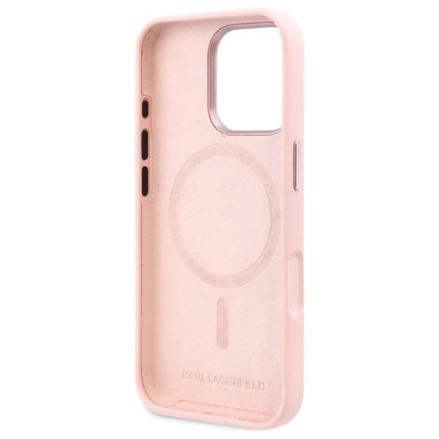 Karl Lagerfeld Silicone Shadow Metal Initial MagSafe Case for iPhone 16 Pro Max - Pink 6