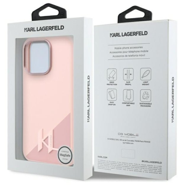 Karl Lagerfeld Silicone Shadow Metal Initial MagSafe Case for iPhone 16 Pro Max - Pink 7
