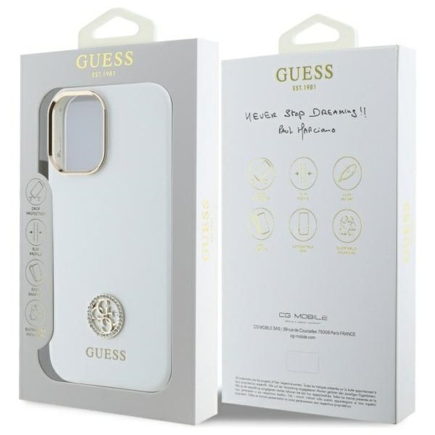 Guess Silicone Logo Strass 4G Case for iPhone 16 - White 7