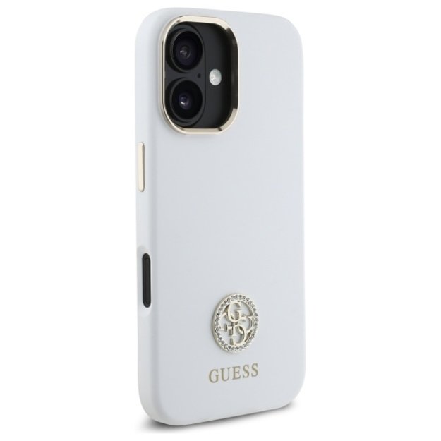 Guess Silicone Logo Strass 4G Case for iPhone 16 - White 3