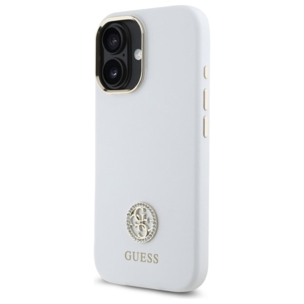 Guess Silicone Logo Strass 4G Case for iPhone 16 - White 1