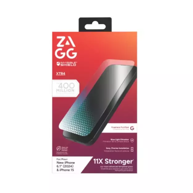 ZAGG InvisibleShield Glass XTR4 protective glass with graphene and blue light filter for iPhone 15/16