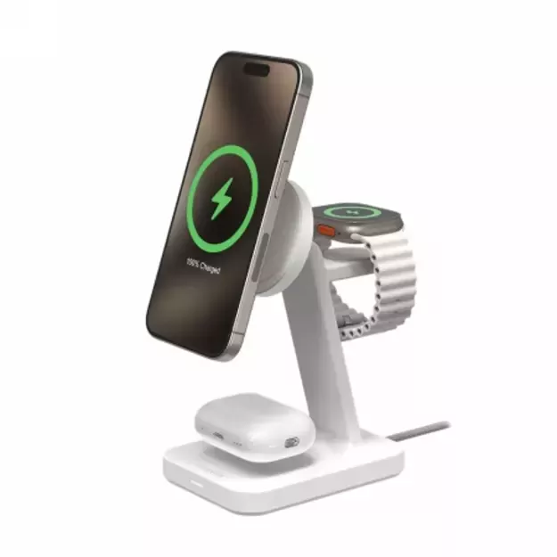 ZAGG Mophie Snap+ 3-in-1 Qi2 Wireless Charger Stand for Three Devices Compatible with MagSafe and Qi2 - White 1
