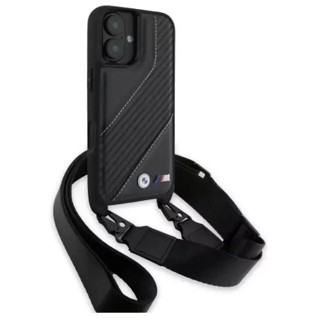 BMW M Edition Carbon Stripe &amp  Strap iPhone 16 Plus Case - Black 8