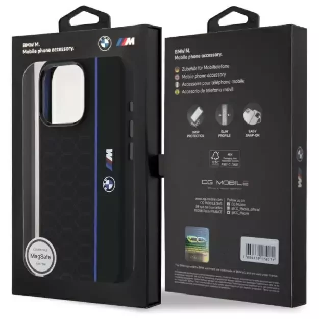 BMW Silicone Hexagon Blue Line MagSafe Case for iPhone 16 Pro Max - Black 14