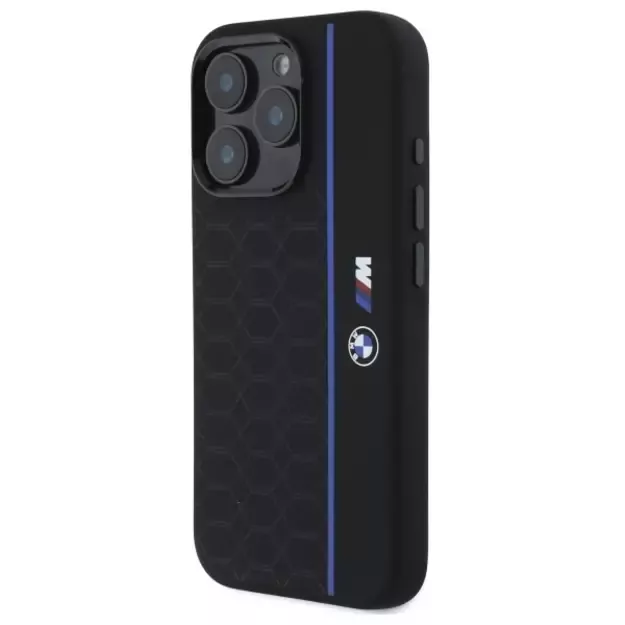 BMW Silicone Hexagon Blue Line MagSafe Case for iPhone 16 Pro Max - Black 8