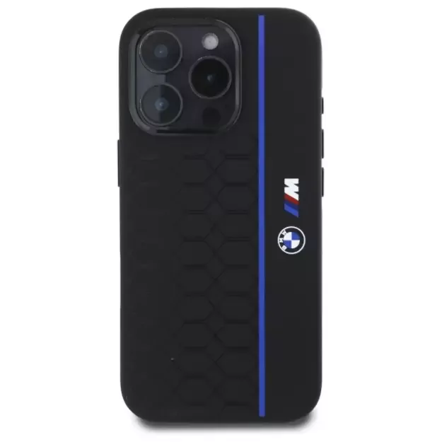 BMW Silicone Hexagon Blue Line MagSafe Case for iPhone 16 Pro Max - Black 9