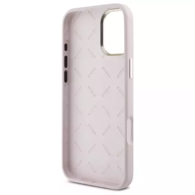 Guess Silicone Script Metal Logo &amp  Frame iPhone 16 Case - Pink 13
