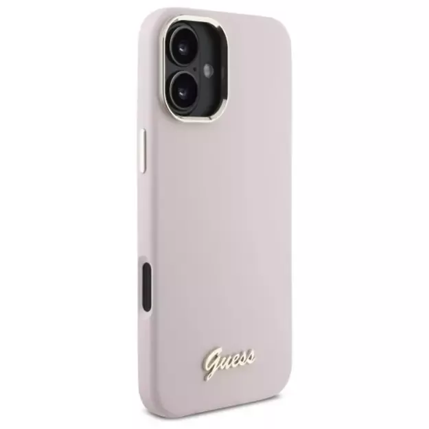 Guess Silicone Script Metal Logo &amp  Frame iPhone 16 Case - Pink 10
