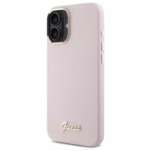 Guess Silicone Script Metal Logo &amp  Frame iPhone 16 Case - Pink 8