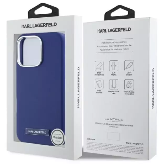 Karl Lagerfeld FW Metal Plate MagSafe iPhone 16 Pro Max Case - Blue 14