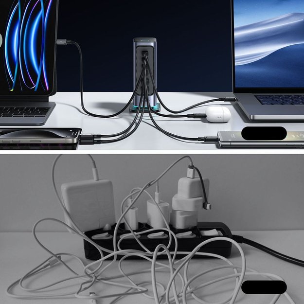 Ładowarka Joyroom JR-TCM02 GaN 65W stacja ładująca 4xUSB-C 2xUSB-A wtyczka UK - szara 9