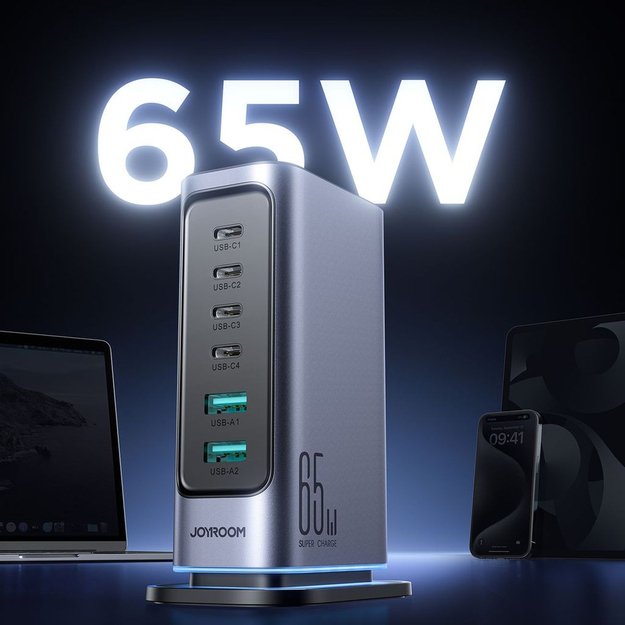 Ładowarka Joyroom JR-TCM02 GaN 65W stacja ładująca 4xUSB-C 2xUSB-A wtyczka UK - szara 6