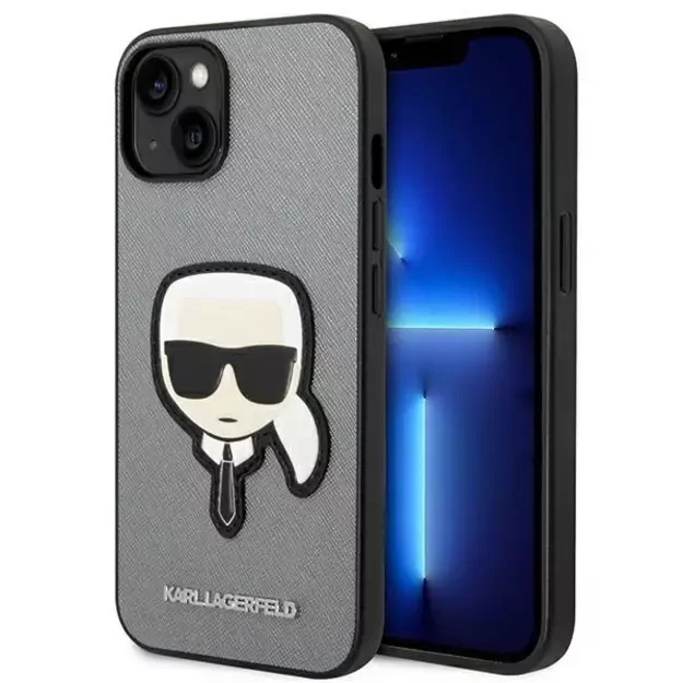 Karl Lagerfeld KLHCP14MSAPKHG iPhone 14 Plus 6,7  srebrny/silver hardcase Saffiano Karl`s Head Patch