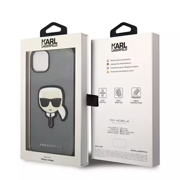 Karl Lagerfeld KLHCP14MSAPKHG iPhone 14 Plus 6,7  srebrny/silver hardcase Saffiano Karl`s Head Patch 14