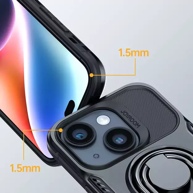 Joyroom Dual Hinge case for iPhone 14 armored case with a stand and a ring holder black 14