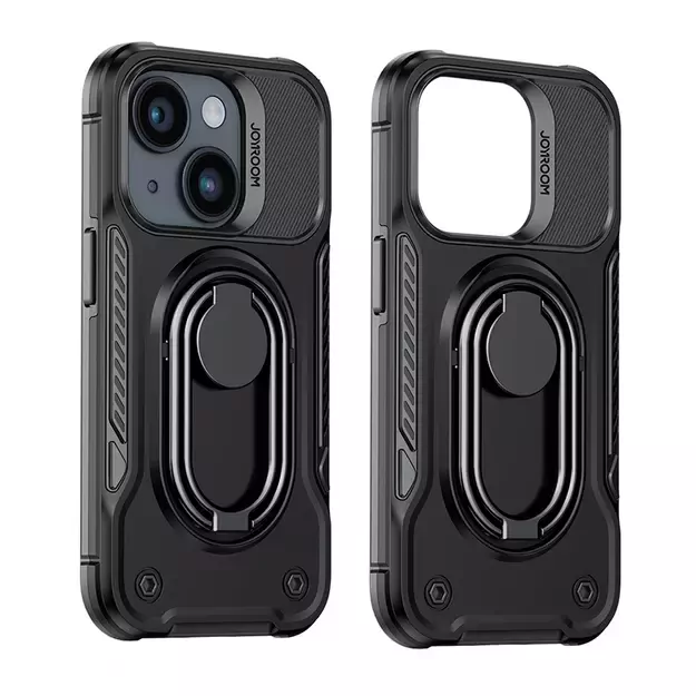 Joyroom Dual Hinge case for iPhone 14 armored case with a stand and a ring holder black 12