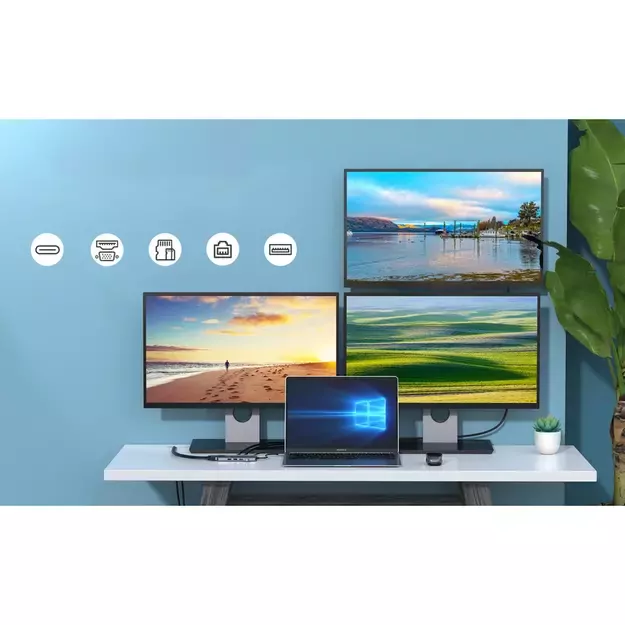 Choetech multifunctional HUB with display 12in1 USB-C to USB-C / USB-A / HDMI / VGA / AUX / SD / TF gray (HUB-M26) 14