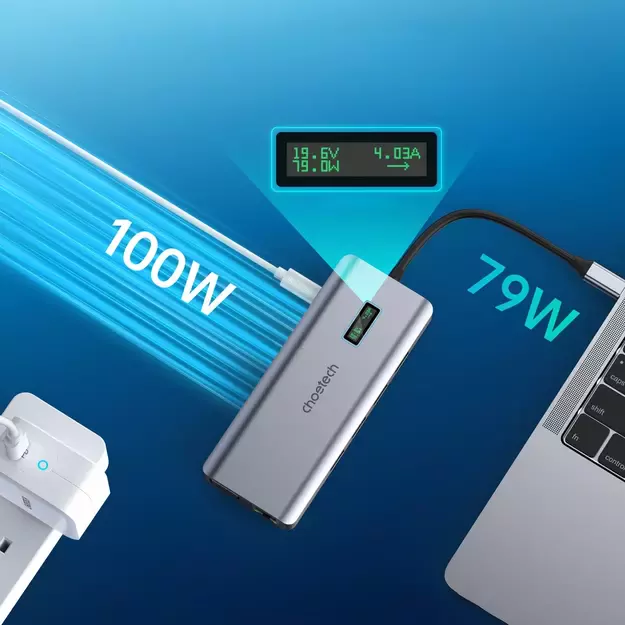 Choetech multifunctional HUB with display 12in1 USB-C to USB-C / USB-A / HDMI / VGA / AUX / SD / TF gray (HUB-M26) 12