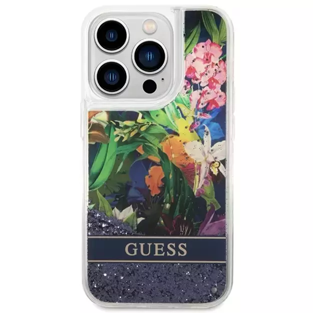 Guess GUHCP14LLFLSB iPhone 14 Pro 6.1 &quot blue / blue hardcase Flower Liquid Glitter 12