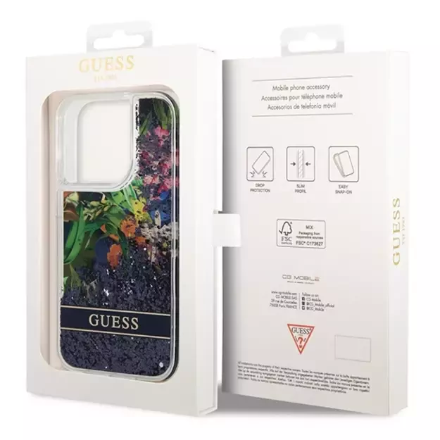 Guess GUHCP14LLFLSB iPhone 14 Pro 6.1 &quot blue / blue hardcase Flower Liquid Glitter 3
