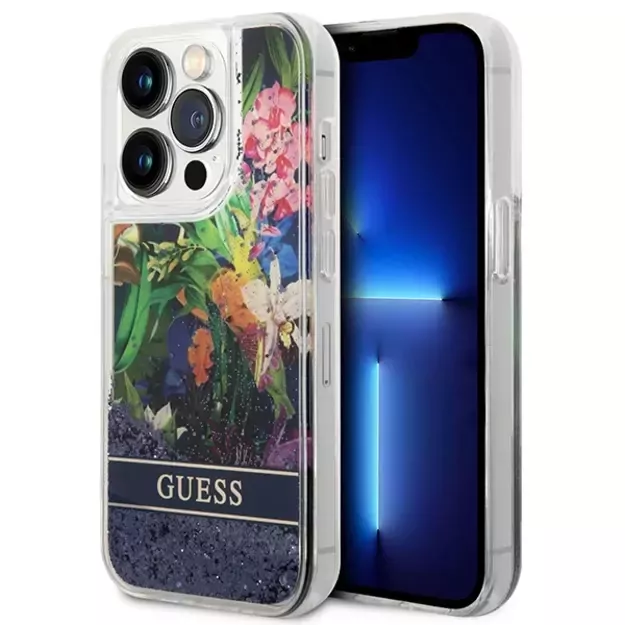 Guess GUHCP14LLFLSB iPhone 14 Pro 6.1 &quot blue / blue hardcase Flower Liquid Glitter