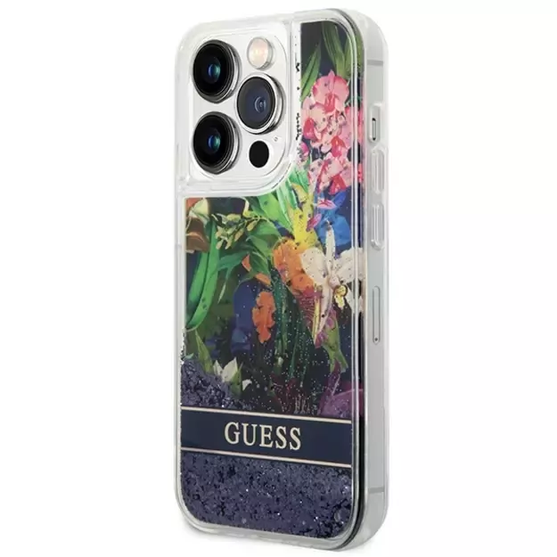 Guess GUHCP14LLFLSB iPhone 14 Pro 6.1 &quot blue / blue hardcase Flower Liquid Glitter 11