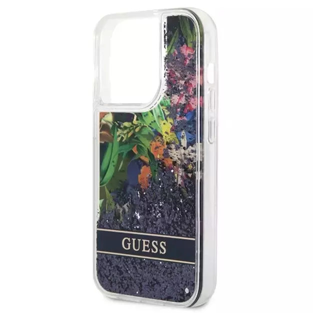 Guess GUHCP14LLFLSB iPhone 14 Pro 6.1 &quot blue / blue hardcase Flower Liquid Glitter 1