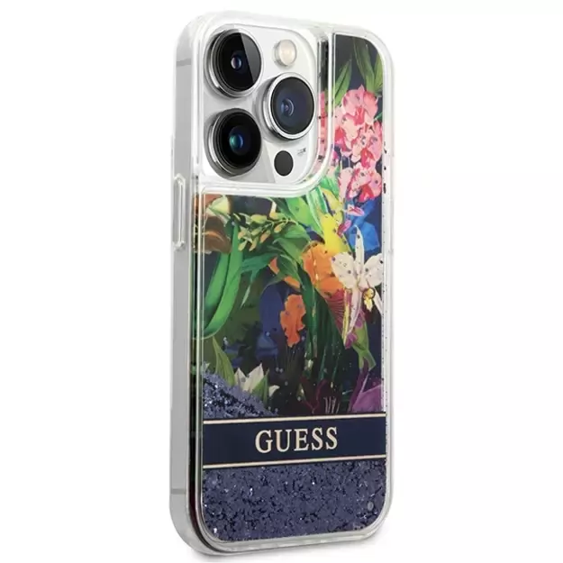 Guess GUHCP14LLFLSB iPhone 14 Pro 6.1 &quot blue / blue hardcase Flower Liquid Glitter 13