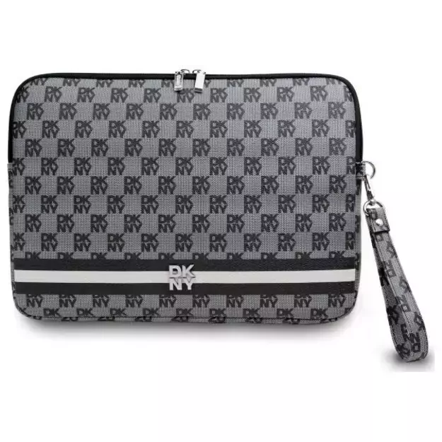 DKNY Sleeve Checkered Pattern Printed Stripes 14&quot  Laptop Case - Black