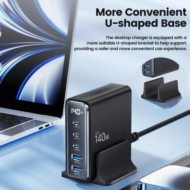 Tech-Protect DC140W-GAN 5-PORT PD140W/QC3.0 Charging Station - Black 3