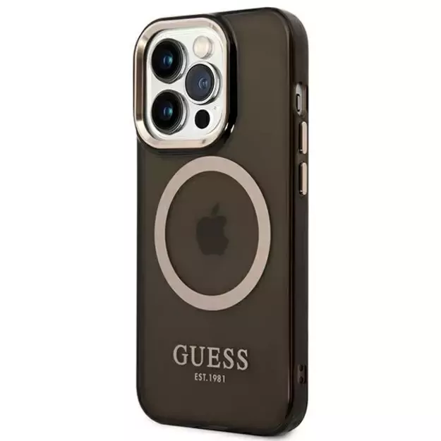Guess GUHMP14LHTCMK iPhone 14 Pro 6.1&quot  black/black hard case Gold Outline Translucent MagSafe 1