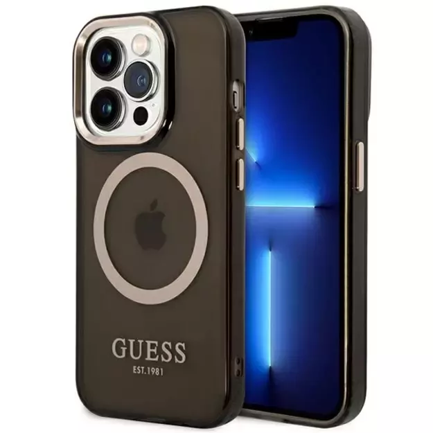 Guess GUHMP14LHTCMK iPhone 14 Pro 6.1&quot  black/black hard case Gold Outline Translucent MagSafe