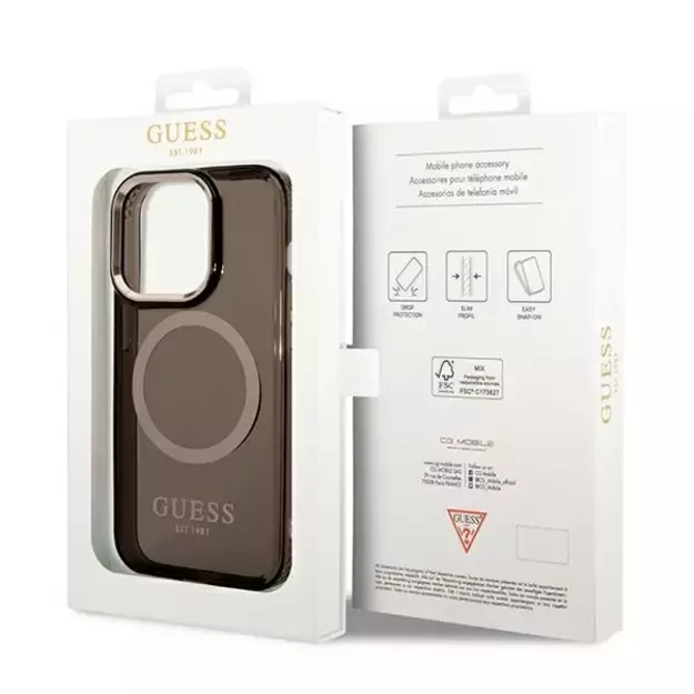 Guess GUHMP14LHTCMK iPhone 14 Pro 6.1&quot  black/black hard case Gold Outline Translucent MagSafe 7
