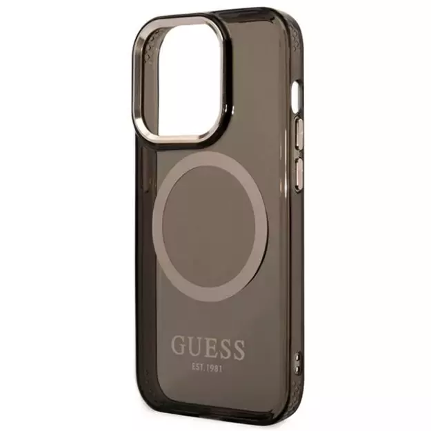 Guess GUHMP14LHTCMK iPhone 14 Pro 6.1&quot  black/black hard case Gold Outline Translucent MagSafe 5