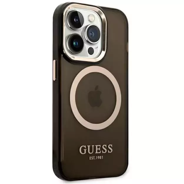 Guess GUHMP14LHTCMK iPhone 14 Pro 6.1&quot  black/black hard case Gold Outline Translucent MagSafe 3