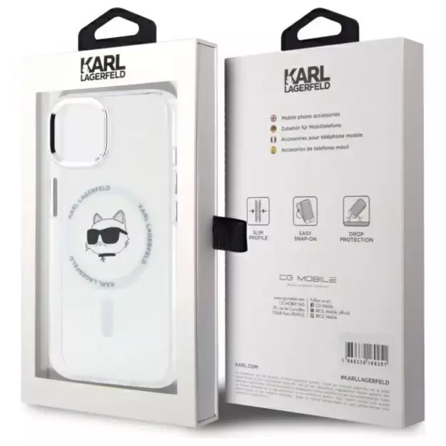Karl Lagerfeld IML Metal Choupette Head MagSafe iPhone 15 Plus Case - White 7