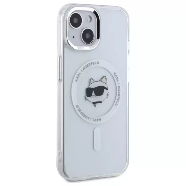 Karl Lagerfeld IML Metal Choupette Head MagSafe iPhone 15 Plus Case - White 3