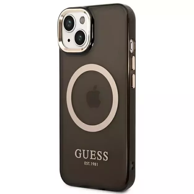 Guess GUHMP14SHTCMK iPhone 14 6.1  black/black hard case Gold Outline Translucent MagSafe 1