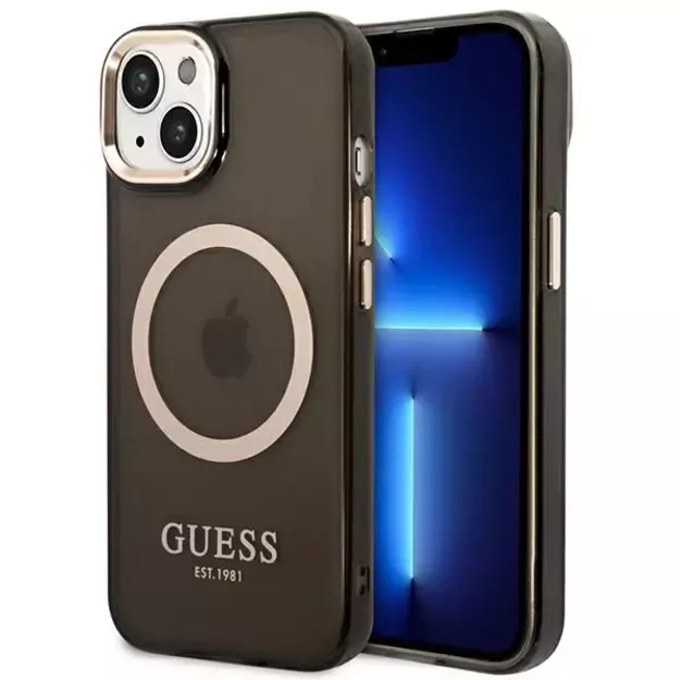 Guess GUHMP14SHTCMK iPhone 14 6.1  black/black hard case Gold Outline Translucent MagSafe
