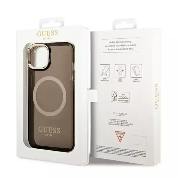Guess GUHMP14SHTCMK iPhone 14 6.1  black/black hard case Gold Outline Translucent MagSafe 7