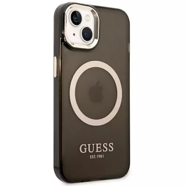 Guess GUHMP14SHTCMK iPhone 14 6.1  black/black hard case Gold Outline Translucent MagSafe 3