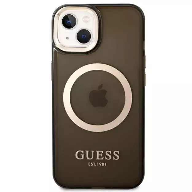 Guess GUHMP14SHTCMK iPhone 14 6.1  black/black hard case Gold Outline Translucent MagSafe 2